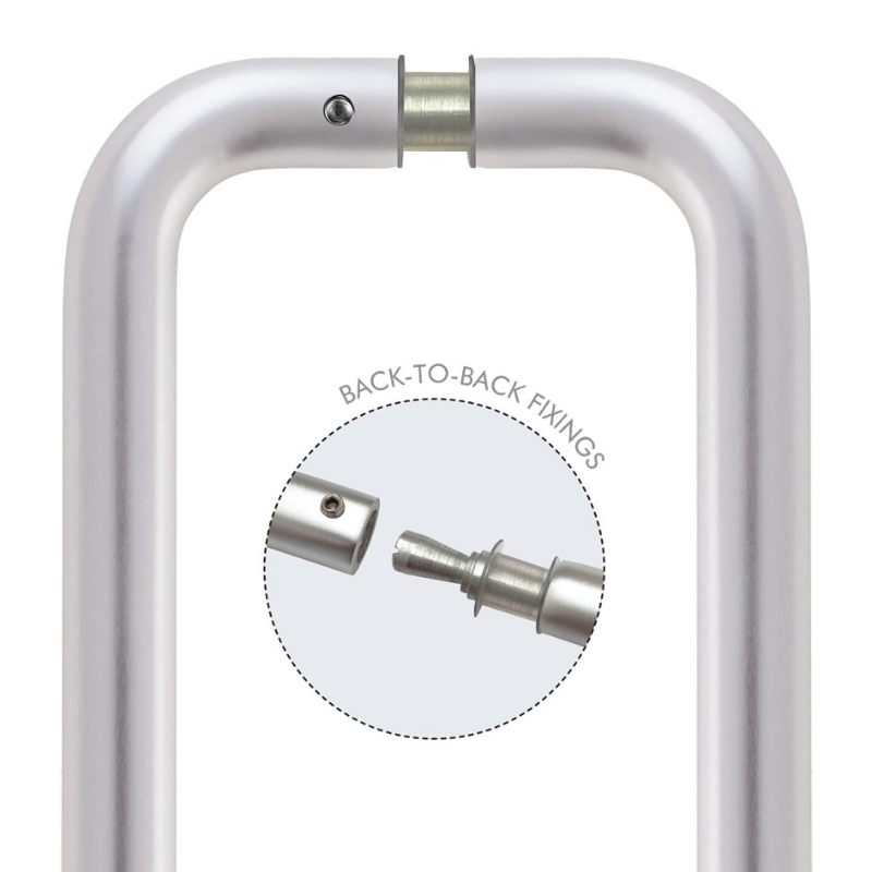 Pair of 19mm D Pull Handle 150mm c/w Back to Back Fixings-Satin Aluminium