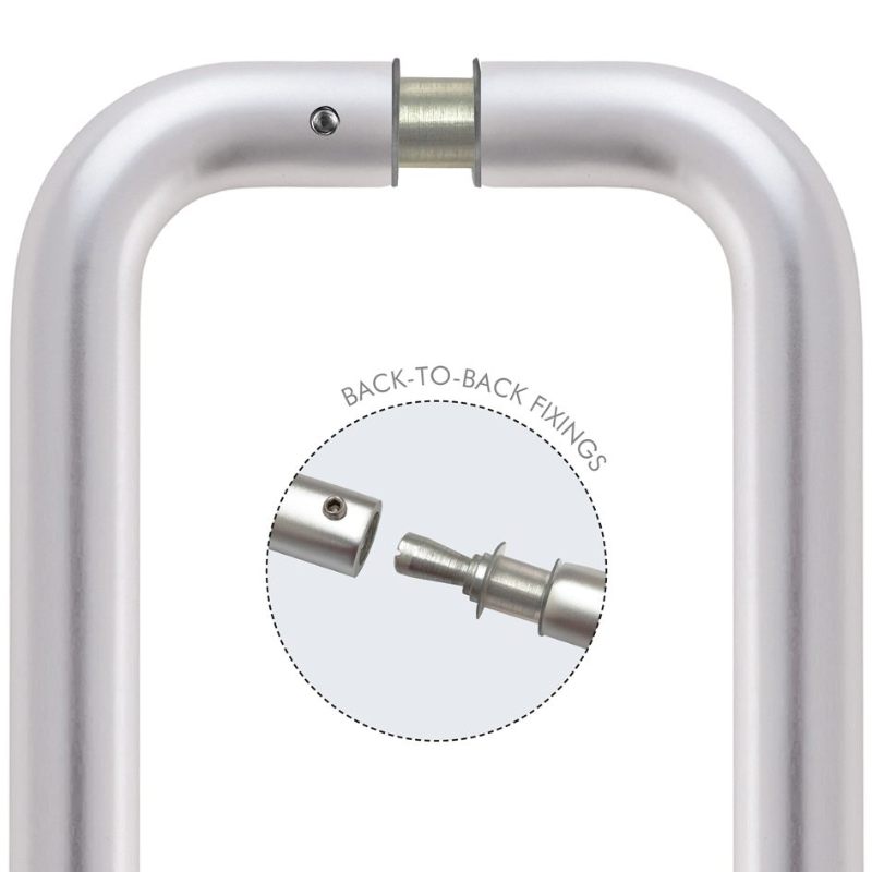 Pair of 22mm D Pull Handle 300mm c/w Back to Back Fixings-Satin Aluminium
