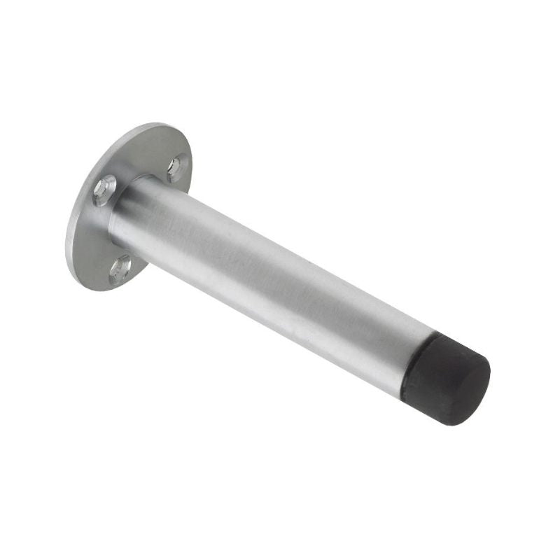 Door Stop - Cylinder with Rose 90mm - Face Fix-Satin Chrome
