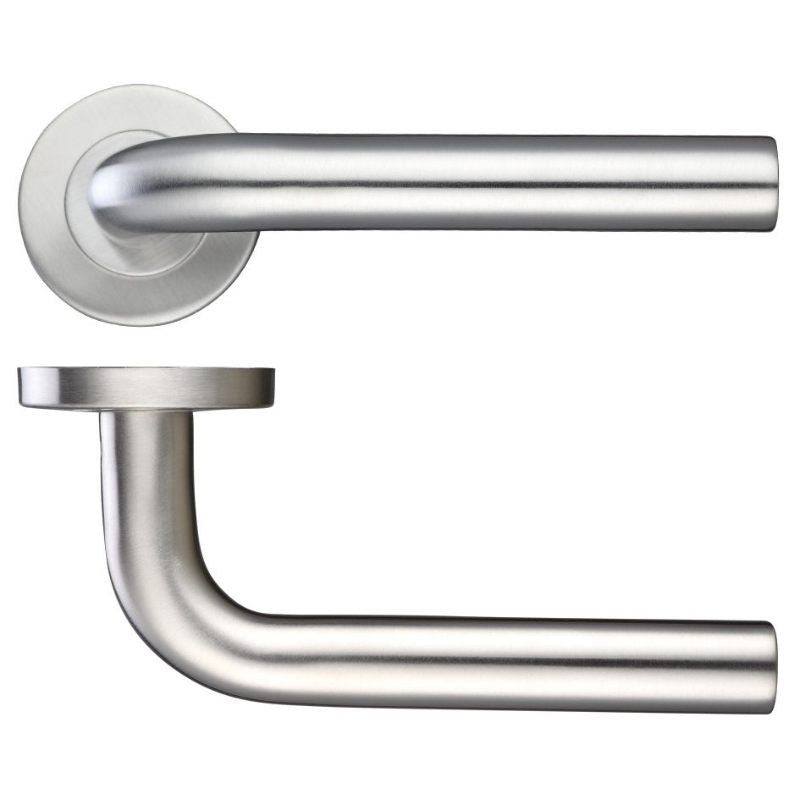 19mm Radius Lever - Push On Rose - 52mm Dia - Grade 201-Satin Stainless