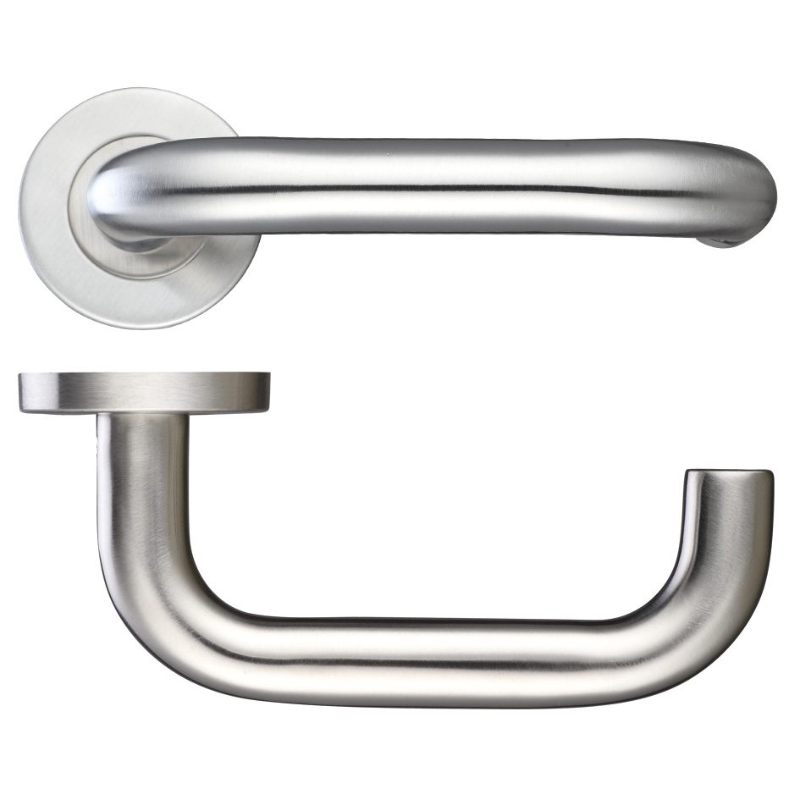 19mm Return to Door Lever - Push On Rose - 52mm Rose - Grade 201-Satin Stainless