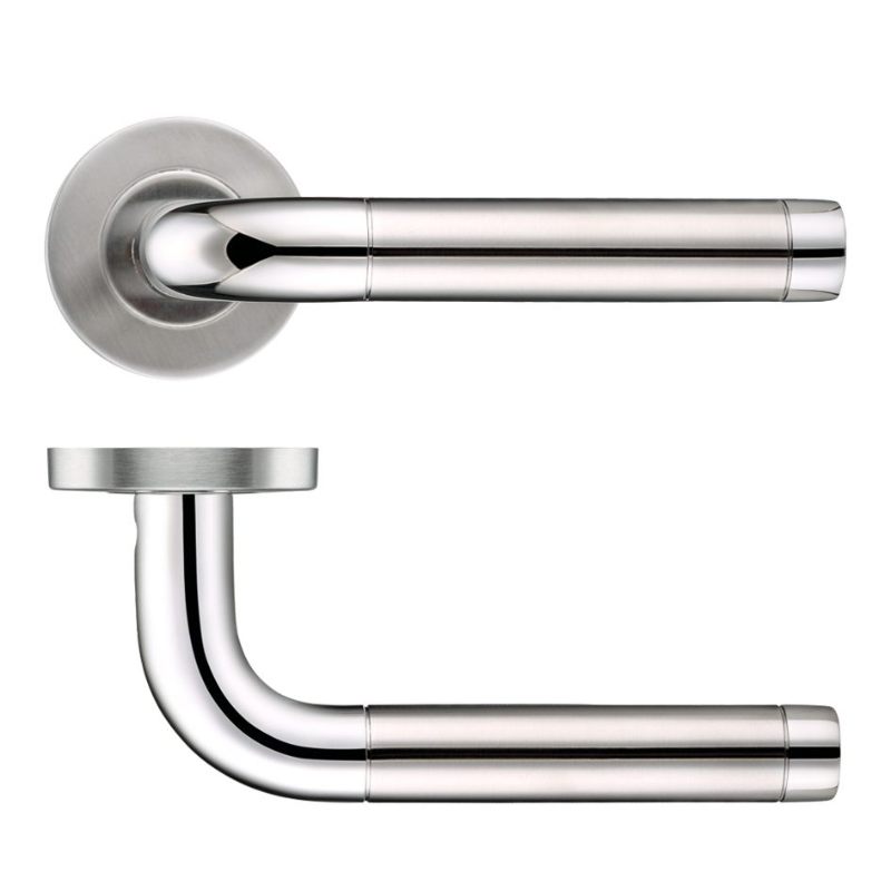 19mm Radius Dual Finish Lever - Push On Rose - 52mm Dia - Grade 201-Polished Stainless