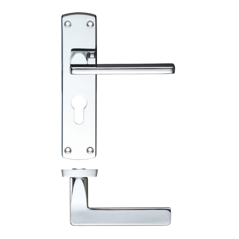 Leon Lever Euro Lock (47.5mm c/c) On Backplate-Polished Chrome