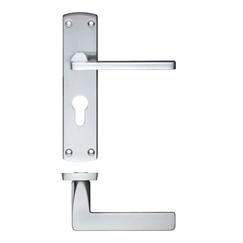 Leon Lever Euro Lock (47.5mm c/c) On Backplate-Satin Chrome