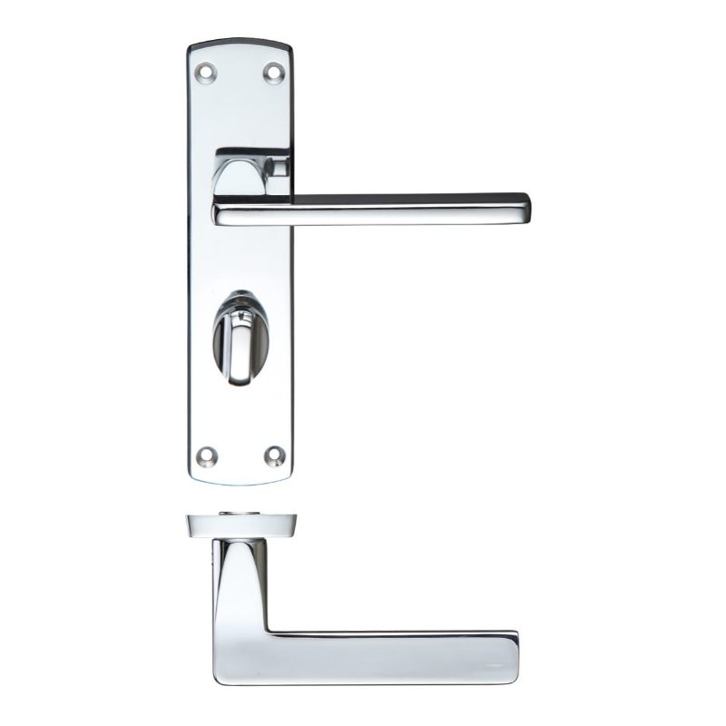Leon Lever Bathroom (57mm c/c) On Backplate 170mm x 40mm-Polished Chrome
