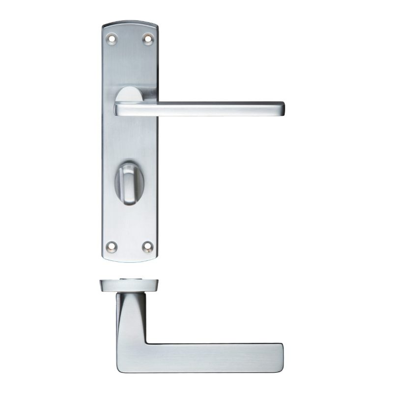Leon Lever Bathroom (57mm c/c) On Backplate 170mm x 40mm-Satin Chrome