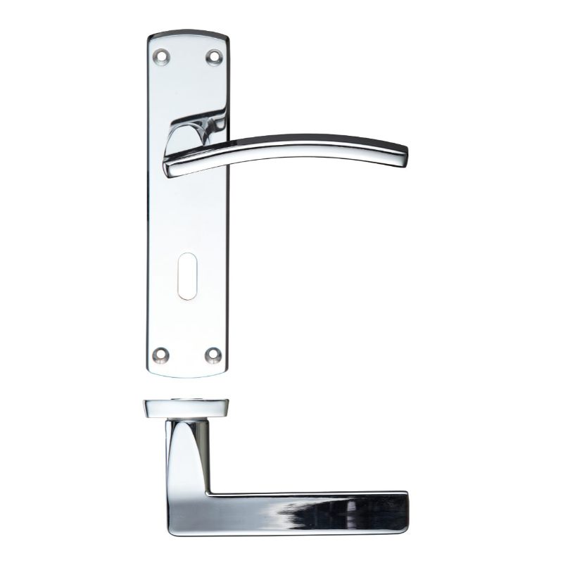 Toledo Lever Lock (57mm c/c) On Backplate 170mm x 40mm-Polished Chrome