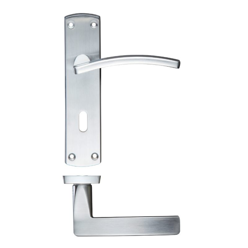 Toledo Lever Lock (57mm c/c) On Backplate 170mm x 40mm-Satin Chrome