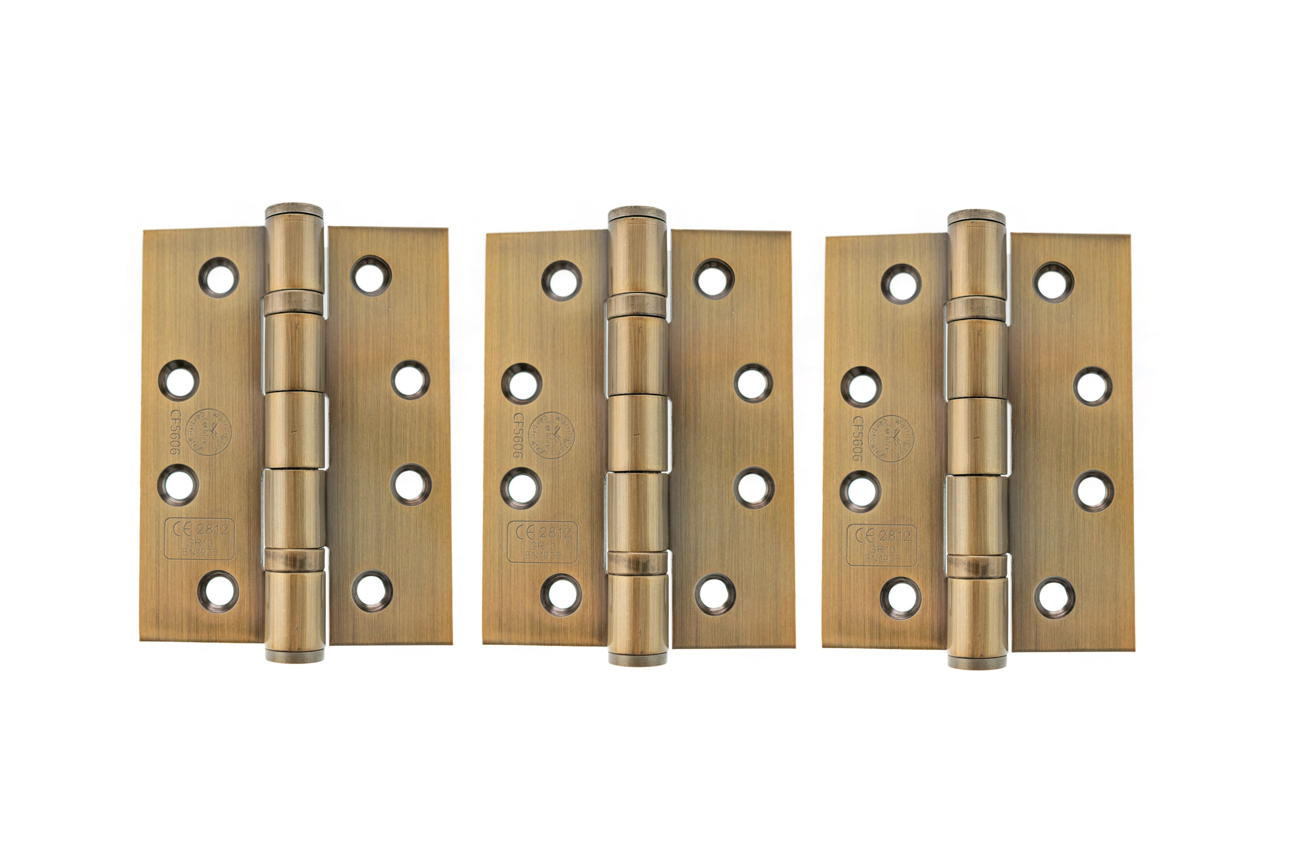 Atlantic Ball Bearing Hinges Grade 13 Fire Rated 4" x 3" x 3mm set of 3 - Antique Brass