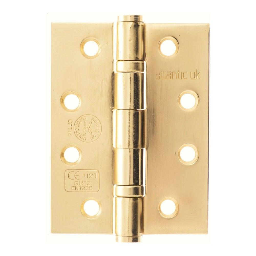 Atlantic Ball Bearing Hinges Grade 13 Fire Rated 4" x 3" x 3mm - Polished Brass