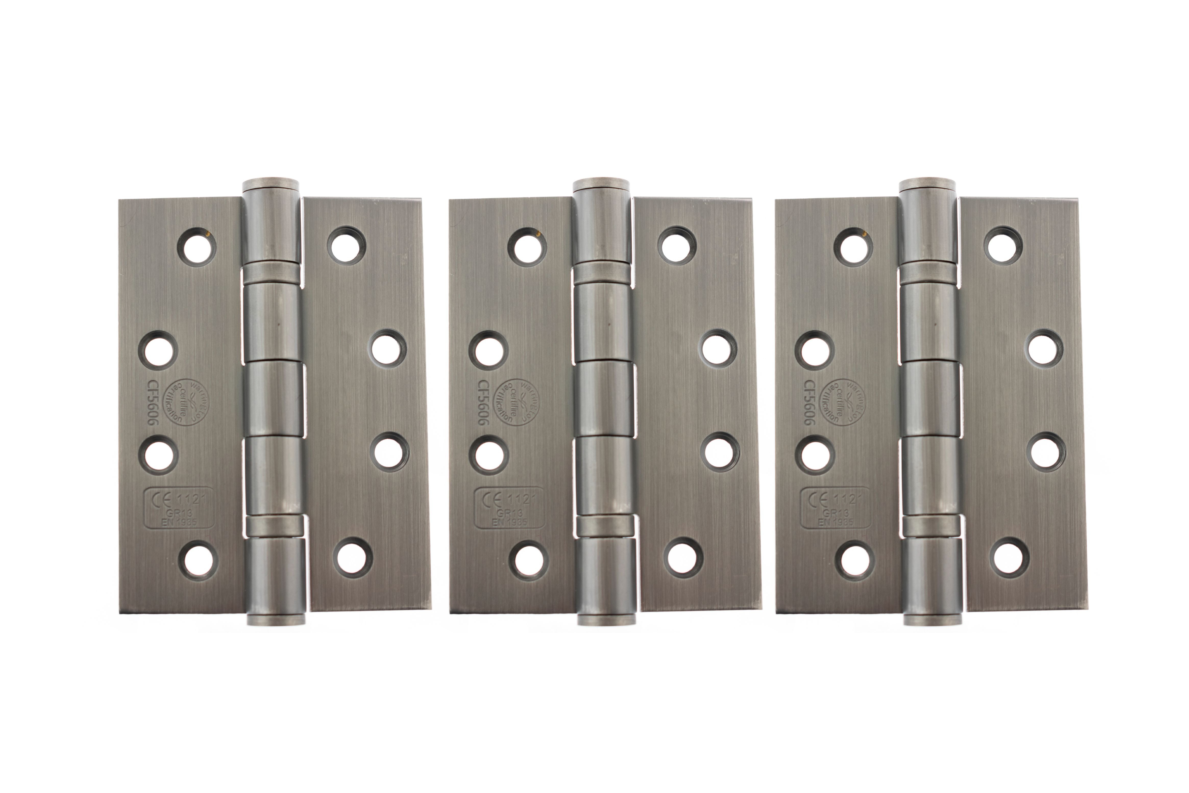 Atlantic Ball Bearing Hinges Grade 13 Fire Rated 4" x 3" x 3mm set of 3 - Matt Gun Metal