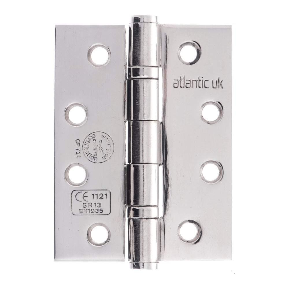 Atlantic Ball Bearing Hinges Grade 13 Fire Rated 4" x 3" x 3mm set of 3 - Polished Stainless Steel