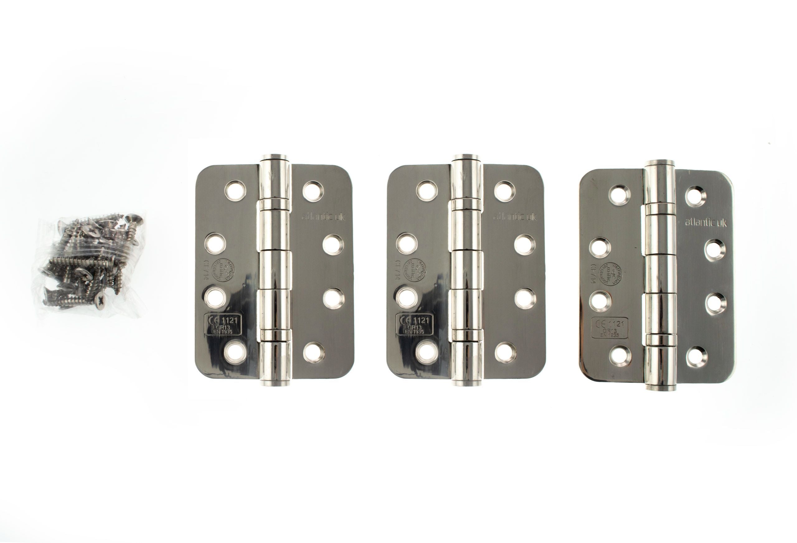 Atlantic Radius Corner Ball Bearing Hinges 4" X 3" X 3mm set of 3 - Polished Stainless Steel