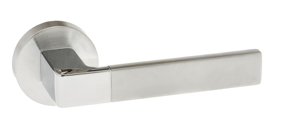 Forme Asti Designer Lever on Minimal Round Rose - Satin Chrome/Polished Chrome