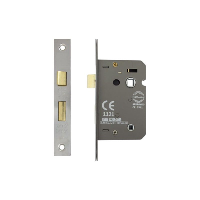 3 Lever Bathroom Lock CE 2.5" Electro Brass