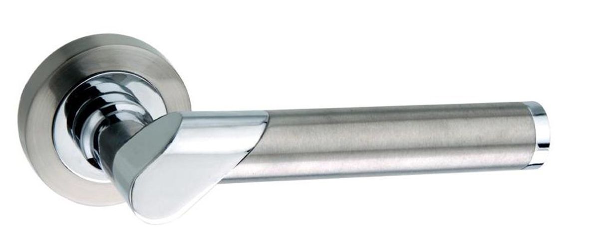 Mediterranean Tunis Lever on Round Rose - Satin Nickel/Polished Chrome