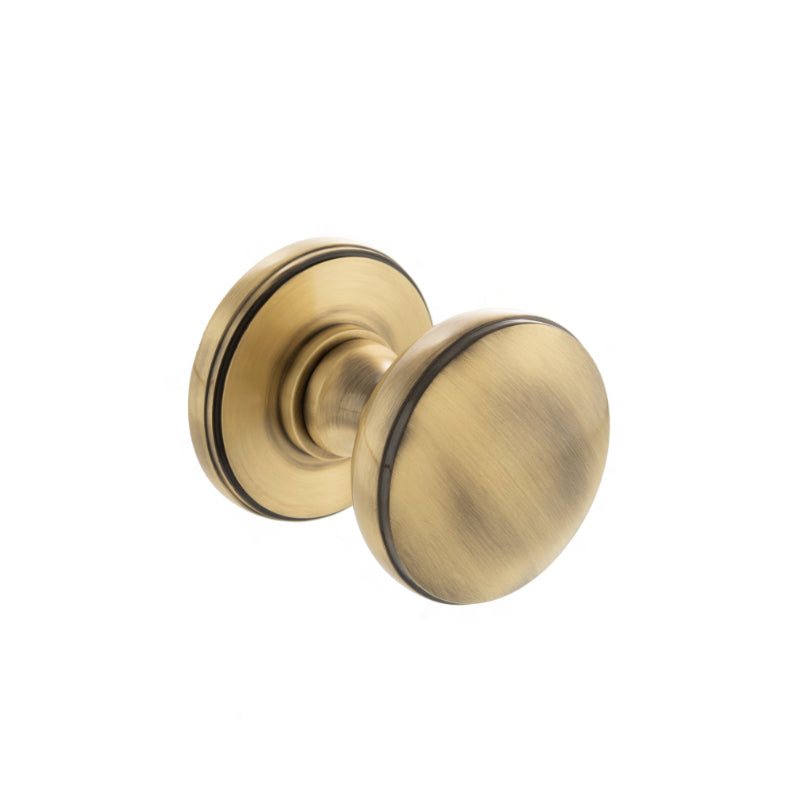 Atlantic Millhouse Brass Edison Solid Brass Domed Mortice Knob on Concealed Fix Rose - Antique Brass