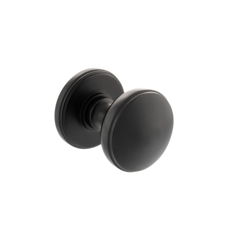 Atlantic Millhouse Brass Edison Solid Brass Domed Mortice Knob on Concealed Fix Rose - Matt Black