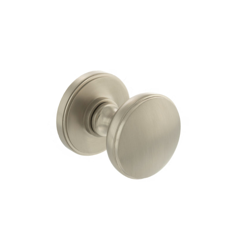 Atlantic Millhouse Brass Edison Solid Brass Domed Mortice Knob on Concealed Fix Rose - Satin Nickel