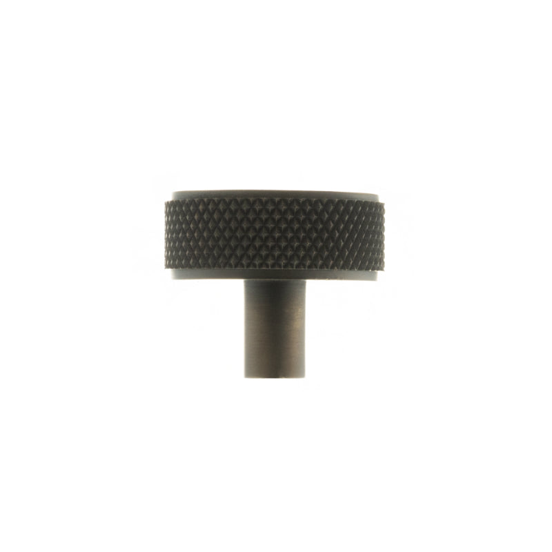Atlantic Millhouse Brass Hargreaves Disc Knurled Cabinet Knob on Concealed Fix - Urban Dark Bronze
