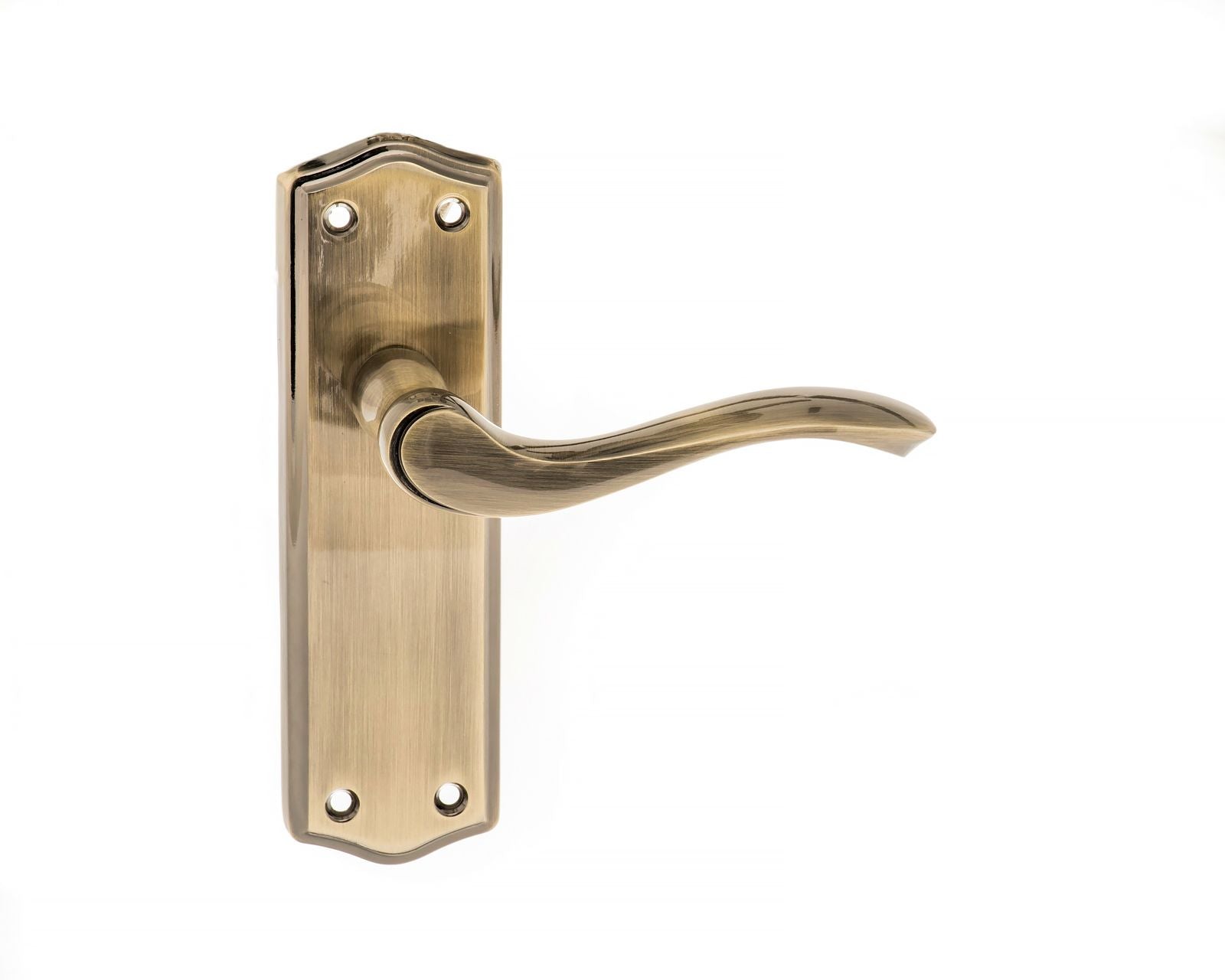 Old English Warwick Latch Lever on Backplate - Antique Brass