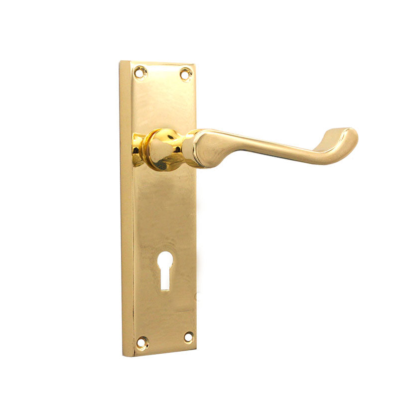 Victorian Scroll Lock Lever Handle 150mm Polished Brass