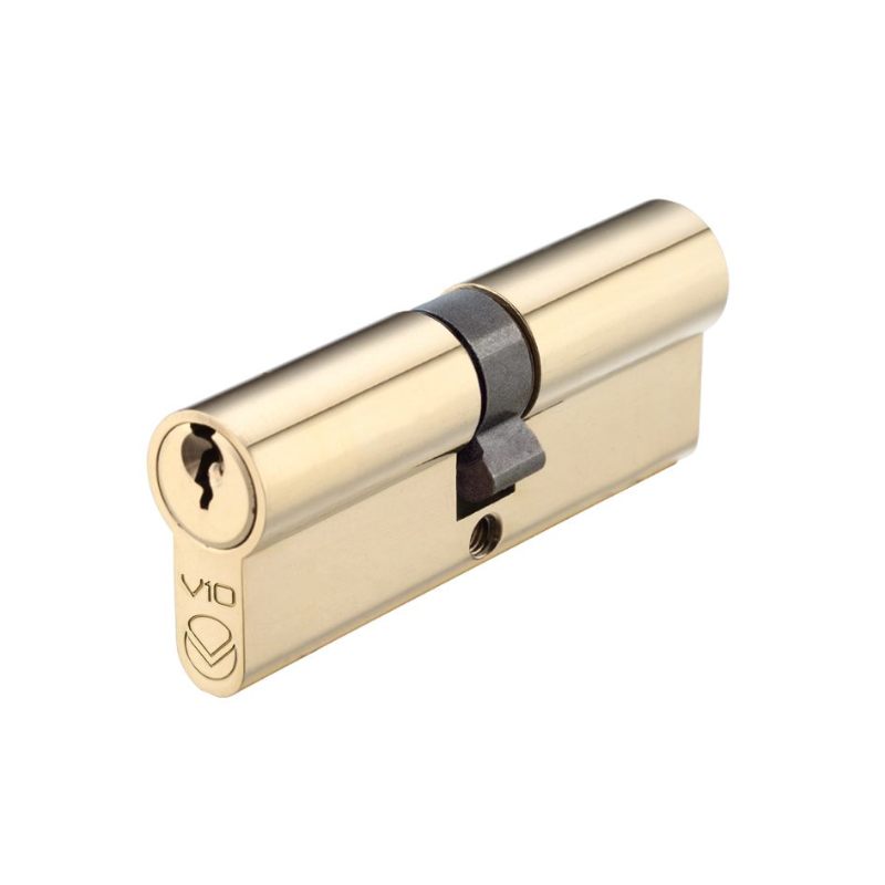 V10 Euro Double Cylinder 80mm KTD-Polished Brass