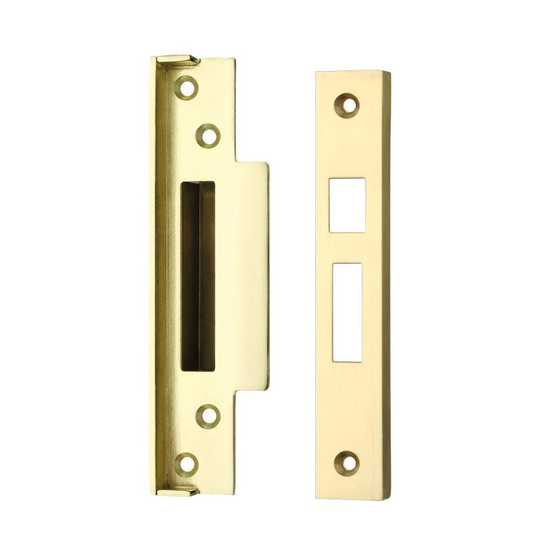 Rebate Kit to suit BS 5 Lever Sash Locks - suitable for 64mm and 76mm - contains right and left rebate and sash strike-Electro Brass