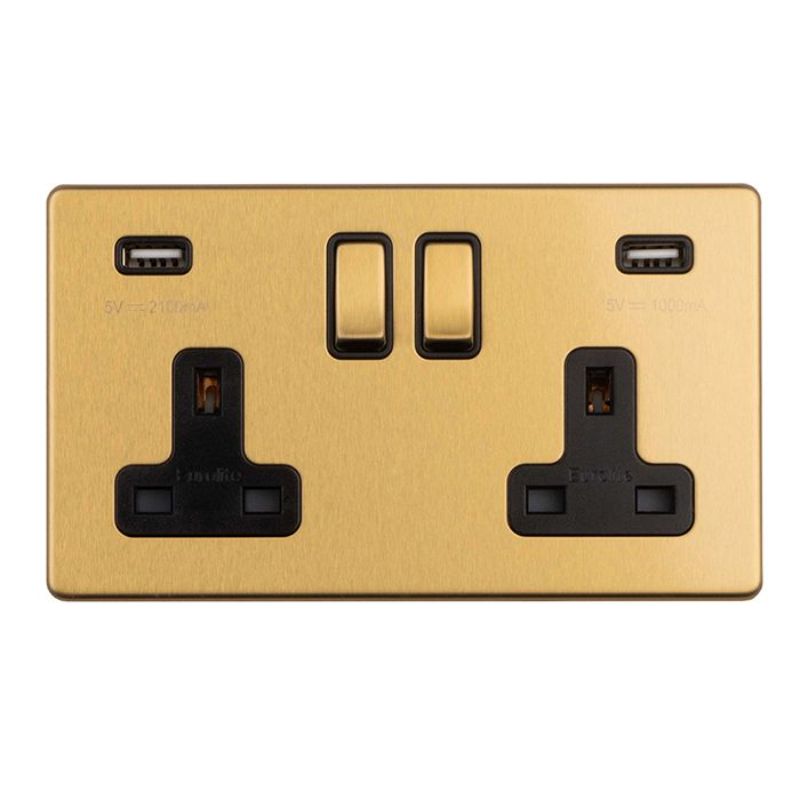 Carlisle Brass 2 Gang 13Amp Switched Socket With USB