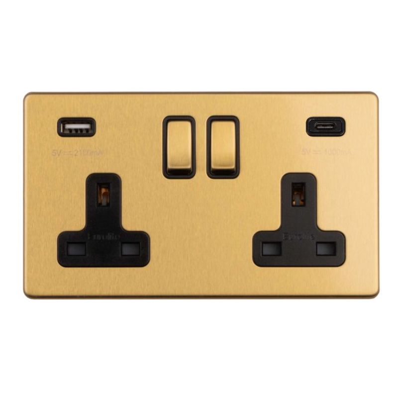 Carlisle Brass 2 Gang 13Amp Switched Socket With USB C Satin Brass