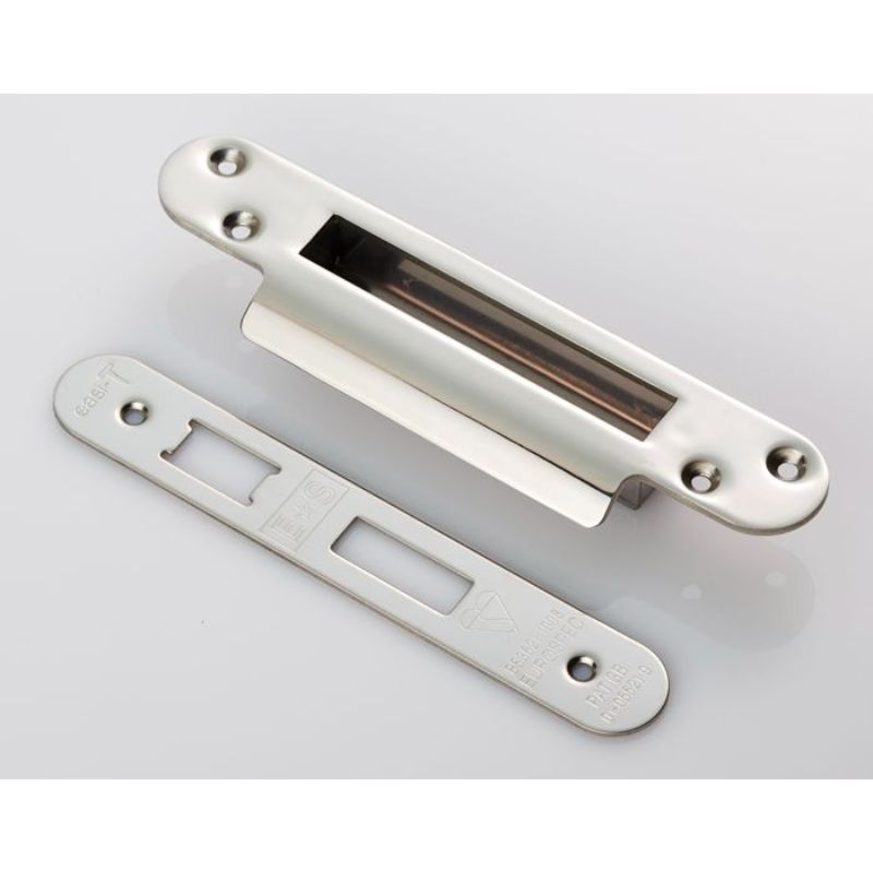 Carlisle Brass Easi T Forend Strike & FIxing Pack To Suit BS 5 Lever Sashlock-Bright Stainless Steel-Radius Forend