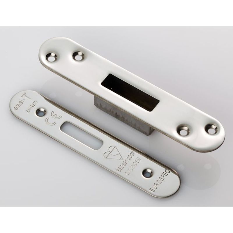 Carlisle Brass Easi T Forend Strike & Fixing Pack To Suit Euro Profile BS Cylinder Deadlock-Bright Stainless Steel-Radius Forend