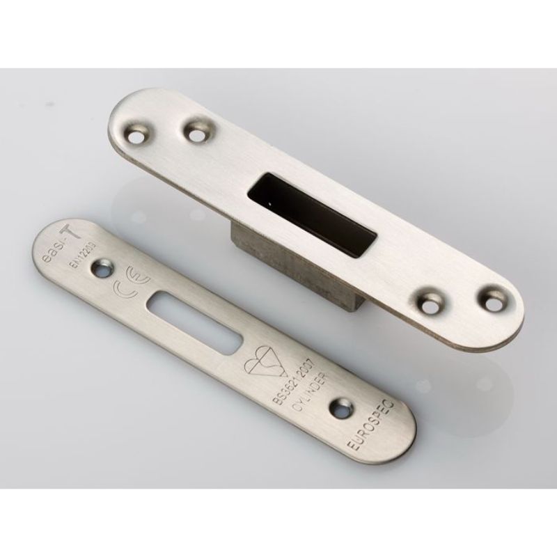Carlisle Brass Easi T Forend Strike & Fixing Pack To Suit Euro Profile BS Cylinder Deadlock-Satin Stainless Steel-Radius Forend