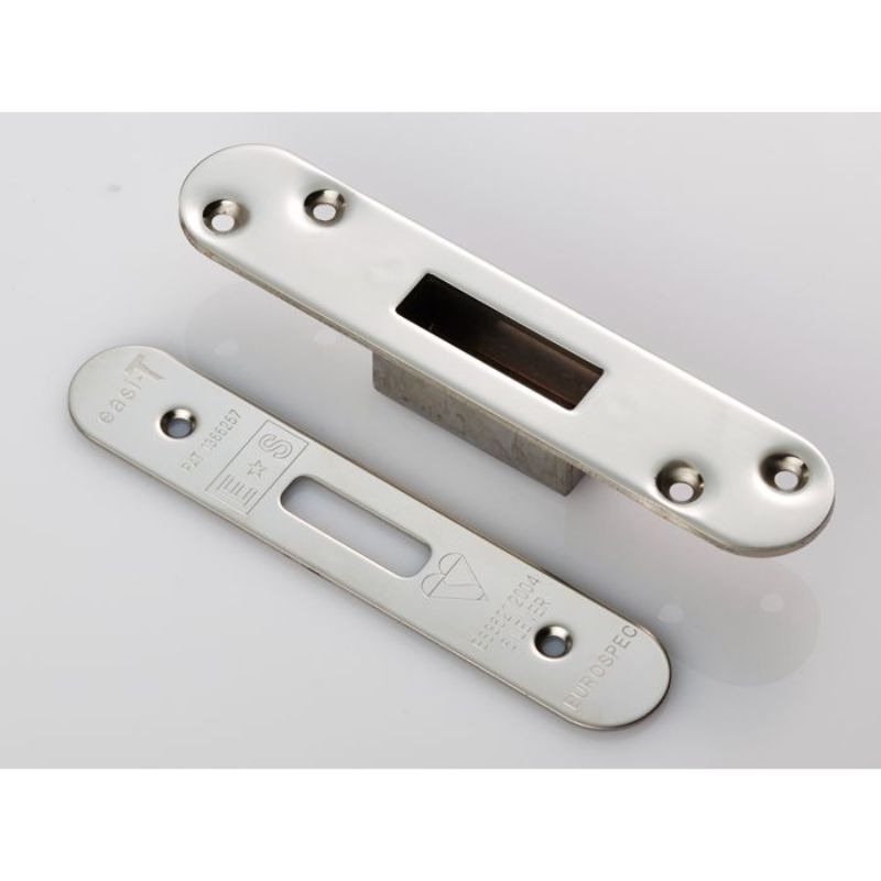 Carlisle Brass Easi T Forend Strikes & Fixing Pack To Suit BS 5 Lever Deadlock-Bright Stainless Steel-Radius Forend