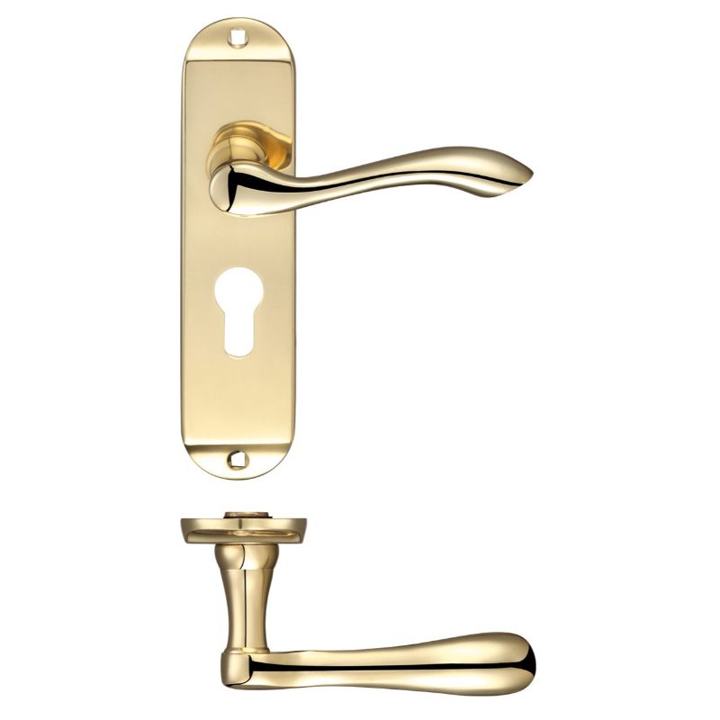 Arundel Lever Euro Lock (47.5mm c/c) Furniture - Short Plate 175 x 42mm-Polished Brass