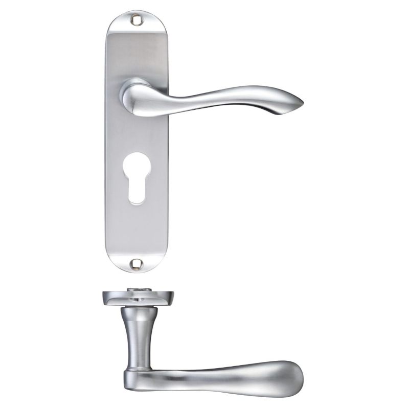 Arundel Lever Euro Lock (47.5mm c/c) Furniture - Short Plate 175 x 42mm-Satin Chrome