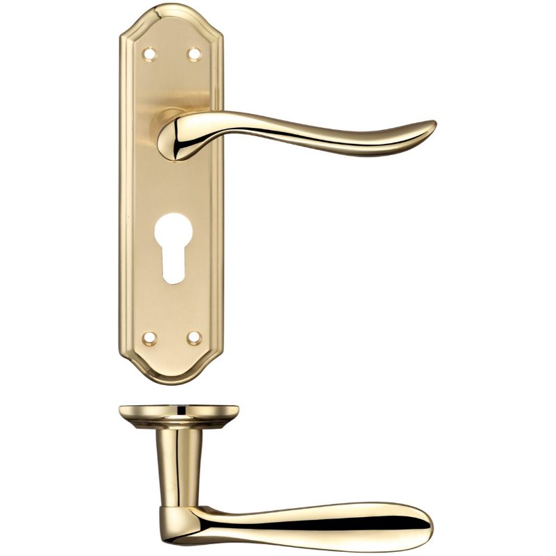 Lincoln Lever Euro Lock (47.5mm c/c) Furniture 180 x 48mm-Satin Brass / Polished Brass
