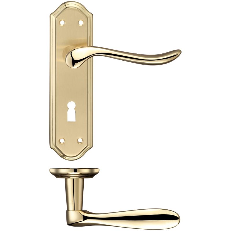 Lincoln Lever Lock (57mm c/c) Furniture 180 x 48mm-Satin Brass / Polished Brass