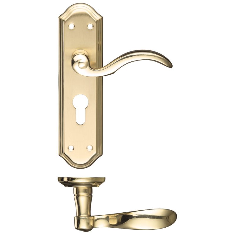 Winchester Lever Euro Lock (47.5mm c/c) Furniture 180 x 48mm-Satin Brass / Polished Brass