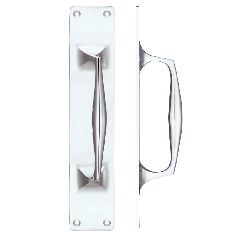 Cast Brass Pull Handle with Backplate - 300 x 60mm-Polished Chrome