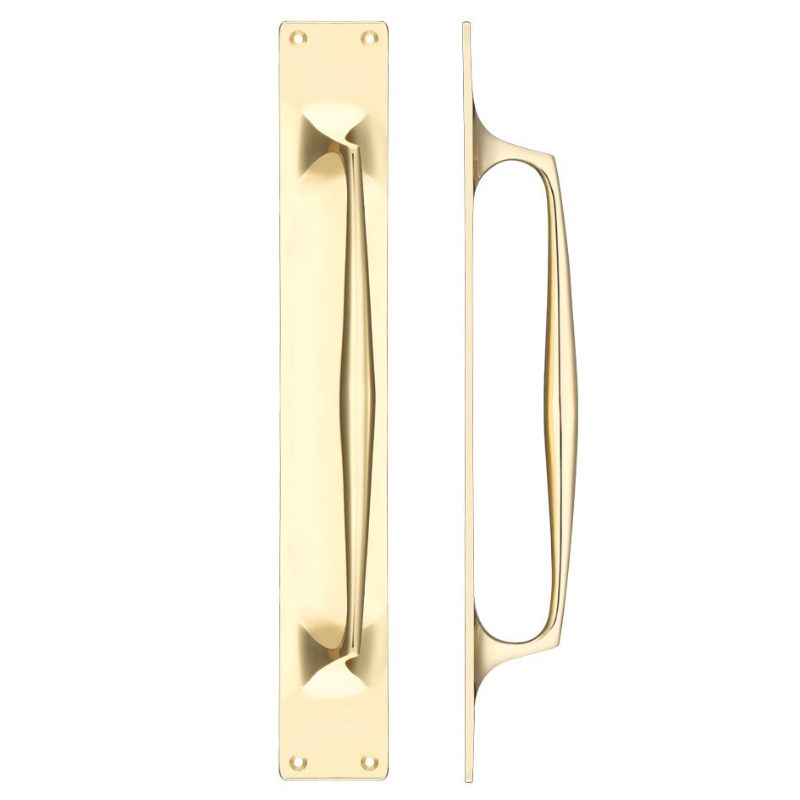 Cast Brass Pull Handle with Backplate - 425 x 60mm-Polished Brass