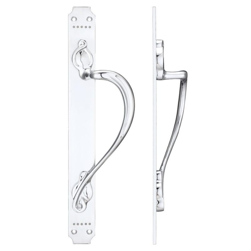 Cast Brass Pull Handle with Art Nouveau Backplate - Right Handed - 377 x 42mm-Polished Chrome