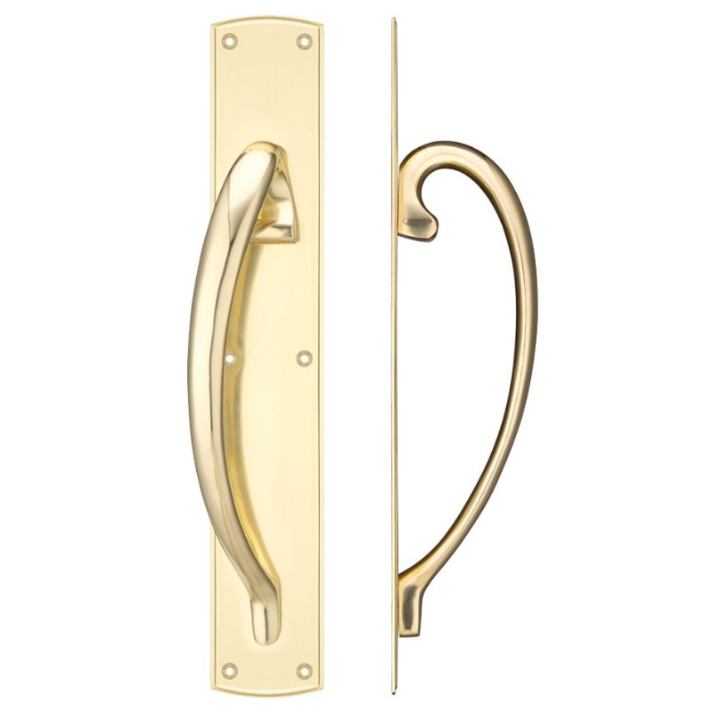 Cast Brass Large Pull Handle with Backplate - Left Handed - 457 x 76mm-Polished Brass