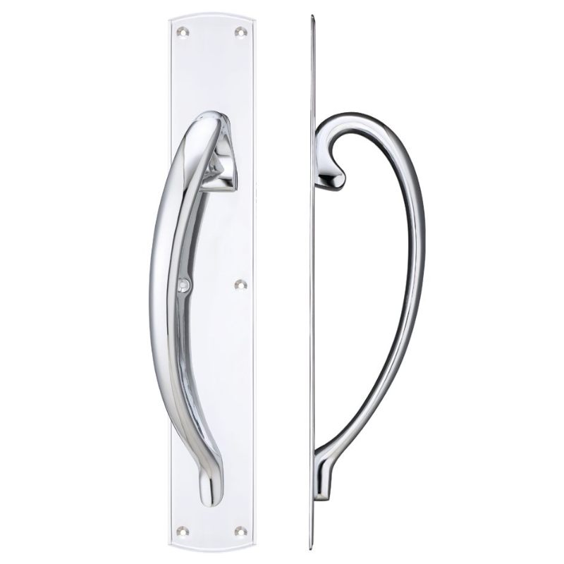Cast Brass Large Pull Handle with Backplate - Left Handed - 457 x 76mm-Polished Chrome