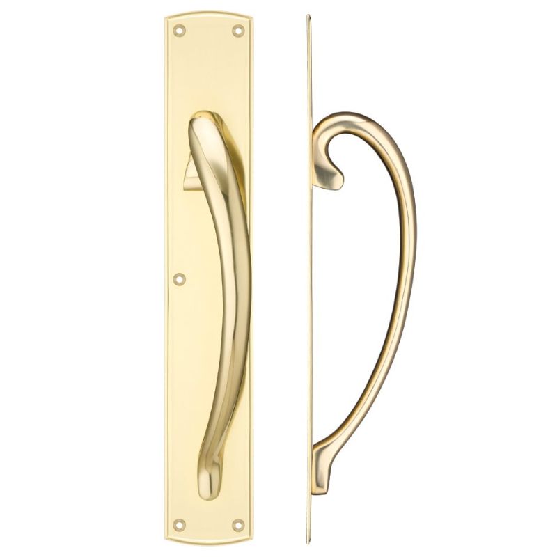 Cast Brass Large Pull Handle with Backplate - Right Handed - 457 x 76mm-Polished Brass
