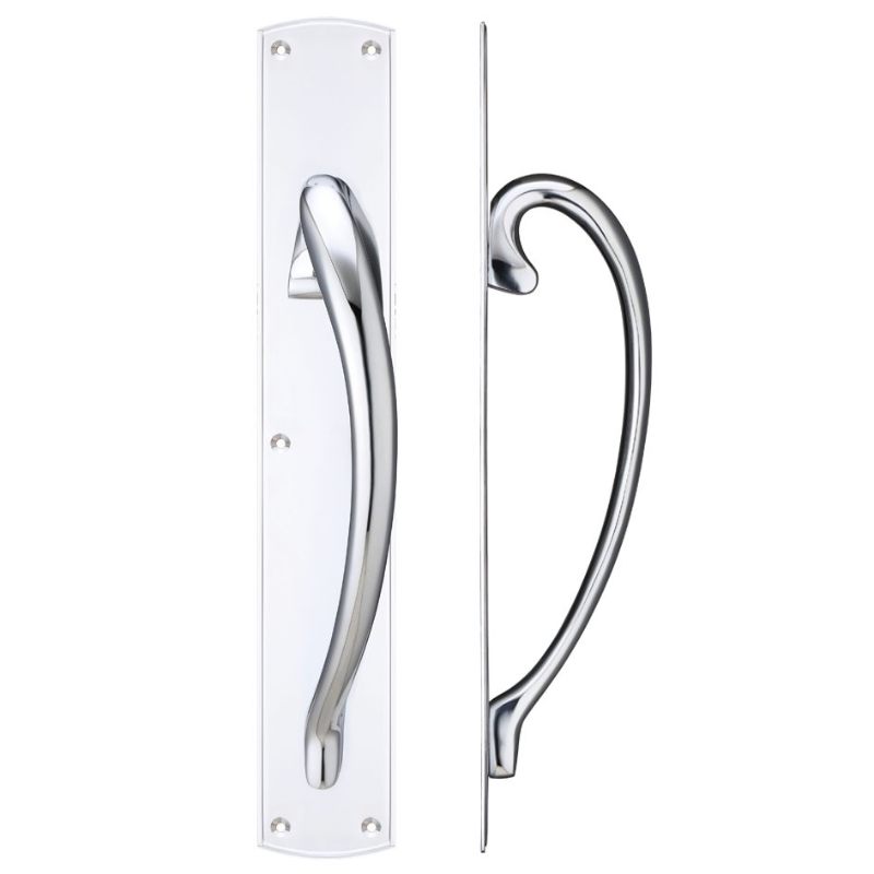Cast Brass Large Pull Handle with Backplate - Right Handed - 457 x 76mm-Polished Chrome