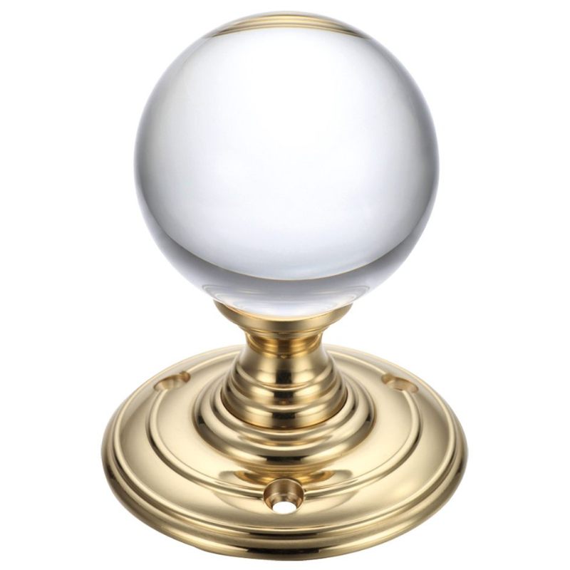 Glass Ball Mortice Knob - Plain 55mm-Polished Brass