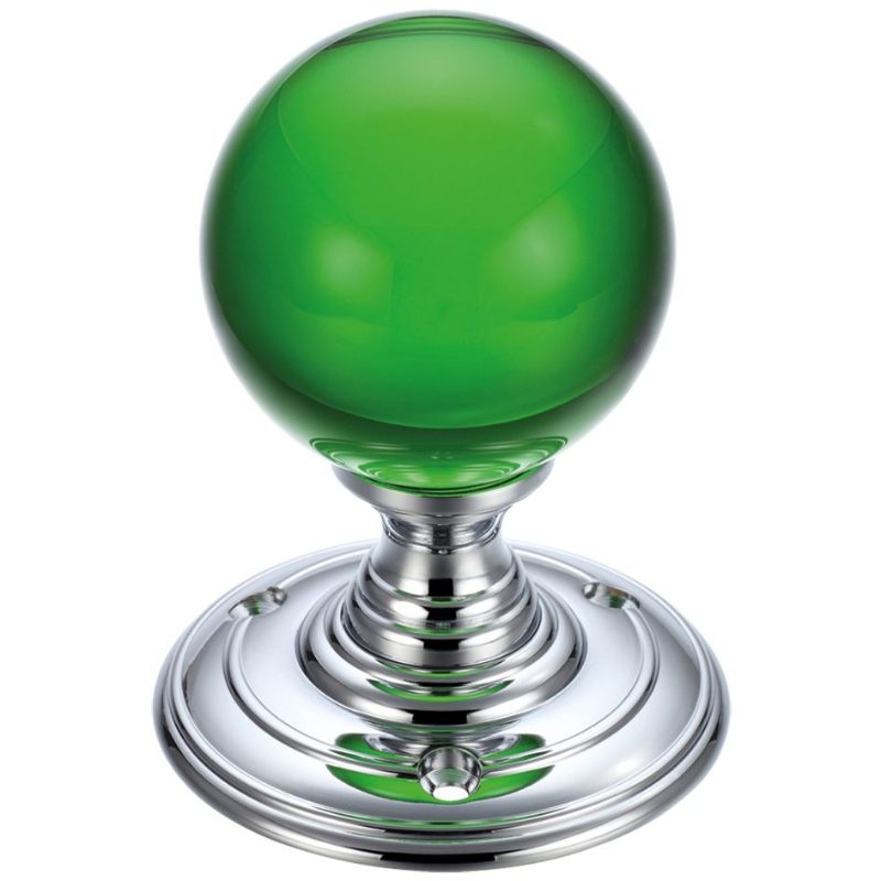 Glass Ball Mortice Knob - Plain Green 55mm-Polished Chrome / Green Glass
