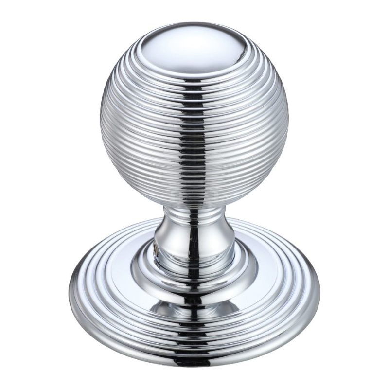 Ringed Mortice Knob on Round Rose - Concealed Fix - Solid-Polished Chrome