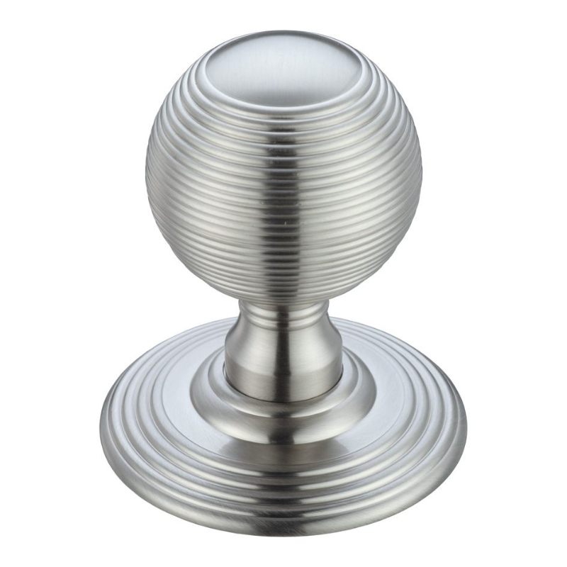 Ringed Mortice Knob on Round Rose - Concealed Fix - Solid-Satin Chrome